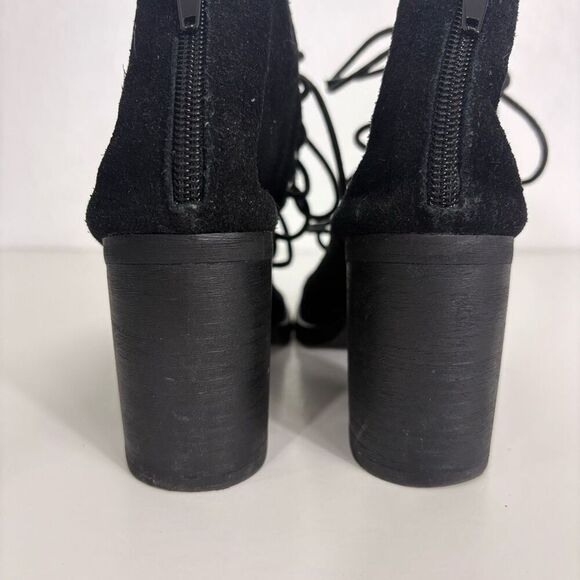 Jeffery Campbell Black Suede Lace Up Block Heeled Open Toed Sandals Size 7 - Picture 8 of 14